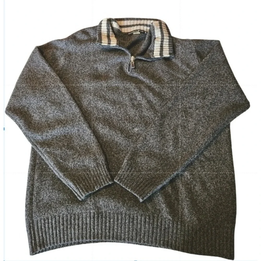 Daniele Blasi Men's Gray Wool Quarter-Zip Sweater XL Pull-Over Made in Italy
